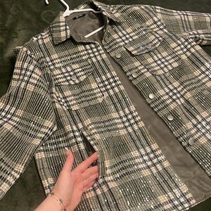 Women’s Miss Me Button Flannel with Pockets and Sequins